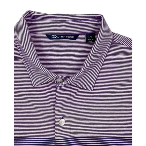 Cutter & Buck Pioneer Engineered Stripe Purple Button Front Golf Polo UPF 50+ L - Picture 4 of 14